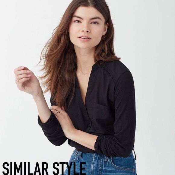 V-NECK BUTTON-DOWN BLOUSE / SHIRT (BLACK) - Picture 6 of 6